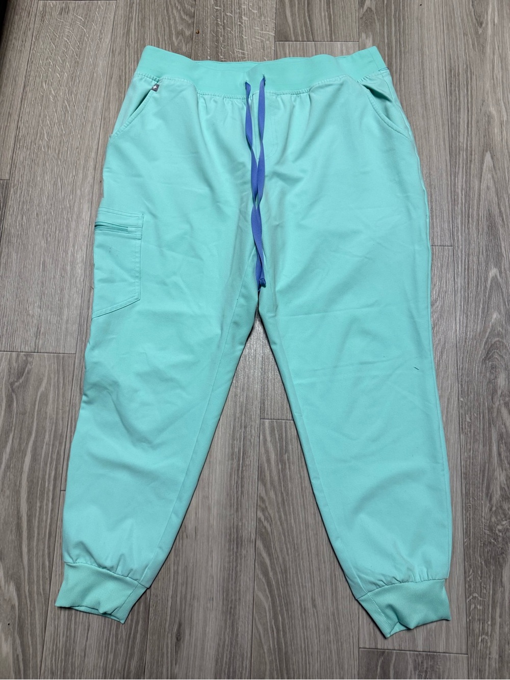 Figs Mint Green Scrub Joggers with Blue Drawstring